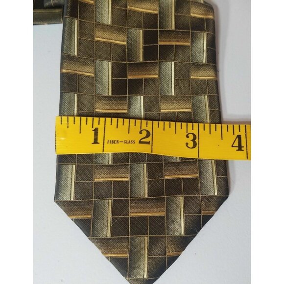 Croft & Barrow Mens Neck Tie Brown Gold Geometric Woven Pattern Handmade - Picture 6 of 7